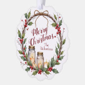 Rustic Christmas Wreath with Holly  オーナメントカード (左)