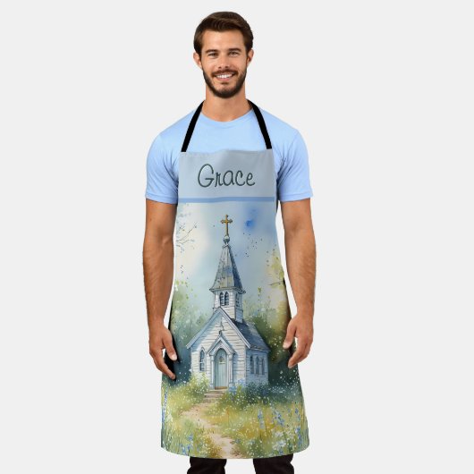 Rustic Church Path in Wildflower Meadow エプロン (着用した状態)