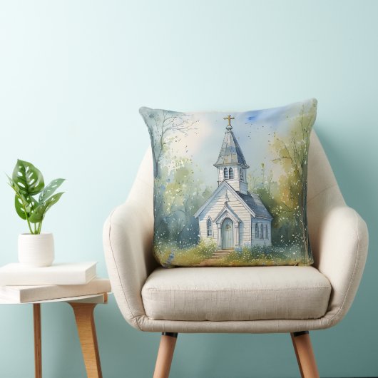 Rustic Church Path in Wildflower Meadow クッション (椅子)