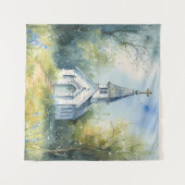 Rustic Church Path in Wildflower Meadow タペストリー (正面(横))