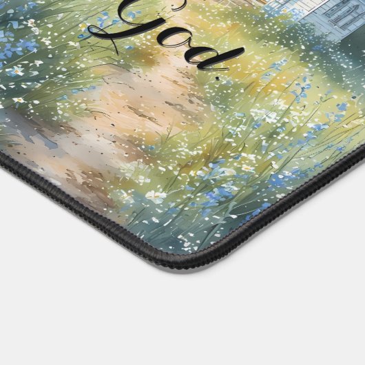 Rustic Church Path in Wildflower Meadow デスクマット (コーナー)