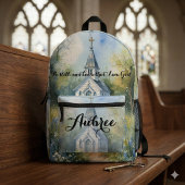 Rustic Church Path in Wildflower Meadow プリントバックパック