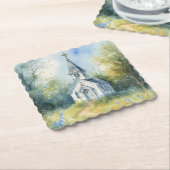 Rustic Church Path in Wildflower Meadow ペーパーコースター (アングル)