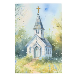 Rustic Church Path in Wildflower Meadow メタルプリント