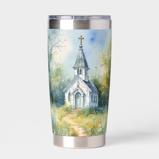 Rustic Church Path in Wildflower Meadow 保温保冷タンブラー (背面)