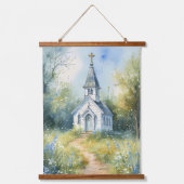 Rustic Church Path in Wildflower Meadow 吊り下げ型タペストリー (正面)