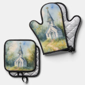 Rustic Church Path in Wildflower Meadow 鍋つかみ&鍋敷きセット (正面/裏面)