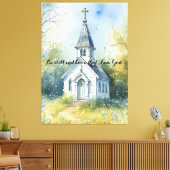 Rustic Church Path in Wildflower Meadow Editable キャンバスプリント (インサイチュ (リビング))