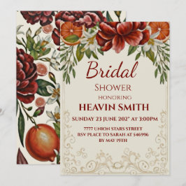 Rustic Citrus and Burugundi Floral Bridal Shower 招待状