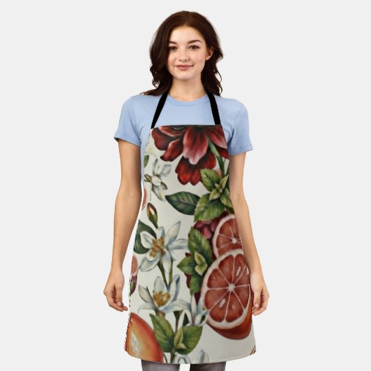 Rustic Citrus Floral summer エプロン (着用した状態)