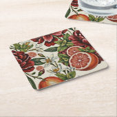 Rustic Citrus Floral summer  Bridal Shower スクエアペーパーコースター (アングル)