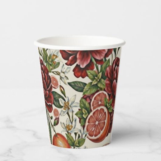 Rustic Citrus Floral summer Bridal Shower 紙コップ (正面)