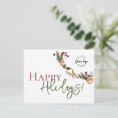 Rustic Citrus Garland Business Holiday with logo シーズンポストカード (スタンド正面)