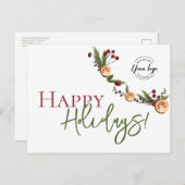 Rustic Citrus Garland Business Holiday with logo シーズンポストカード (正面/裏面)