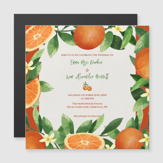 Rustic Citrus Orchard Magnetic Wedding Invitation (正面/裏面)
