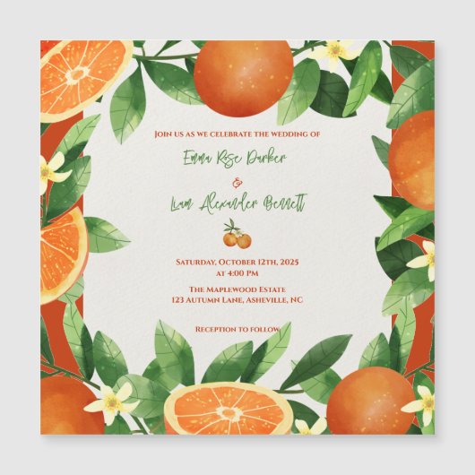 Rustic Citrus Orchard Magnetic Wedding Invitation (正面)