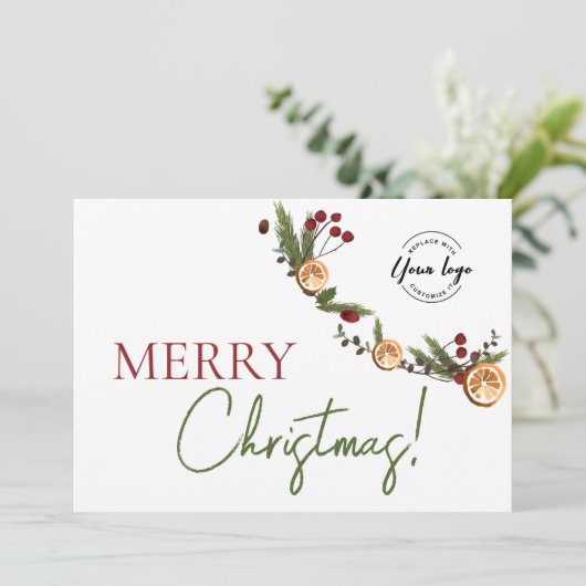 Rustic Citrus & Pine Corporate Merry Christmas シーズンカード (スタンド正面)