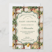 Rustic Citrus Strawberry Baby Shower 招待状 (正面)