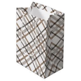 Rustic Classy Elegant Neutral Plaid Pattern ミディアムペーパーバッグ