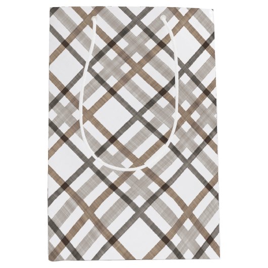 Rustic Classy Elegant Neutral Plaid Pattern ミディアムペーパーバッグ (正面)