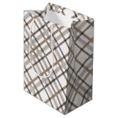Rustic Classy Elegant Neutral Plaid Pattern ミディアムペーパーバッグ (裏面アングル)