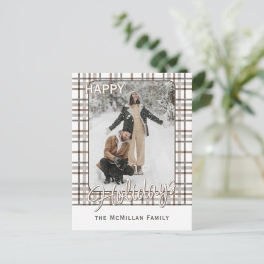 Rustic Classy Elegant Plaid Pattern シーズンポストカード (スタンド正面)