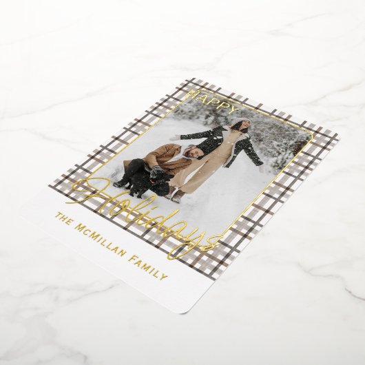 Rustic Classy Elegant Plaid Pattern Gold 箔シーズンカード (回転した状態)