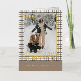 Rustic Classy Elegant Plaid Pattern Gold 箔シーズンカード