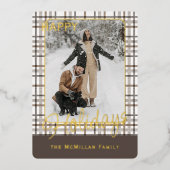 Rustic Classy Elegant Plaid Pattern Gold 箔シーズンカード (正面)