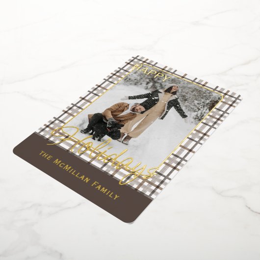 Rustic Classy Elegant Plaid Pattern Gold 箔シーズンカード (回転した状態)