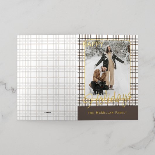 Rustic Classy Elegant Plaid Pattern Gold 箔シーズンカード (外側レイダウン)