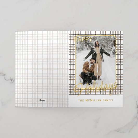 Rustic Classy Elegant Plaid Pattern Gold 箔シーズンカード (外側レイダウン)
