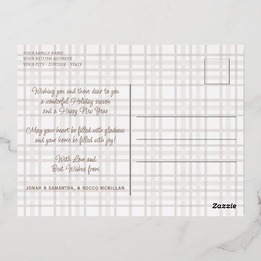 Rustic Classy Elegant Plaid Pattern Gold 箔シーズンポストカード (裏面)