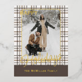 Rustic Classy Elegant Plaid Pattern Gold 箔シーズンポストカード (正面)