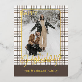 Rustic Classy Elegant Plaid Pattern Gold 箔シーズンポストカード