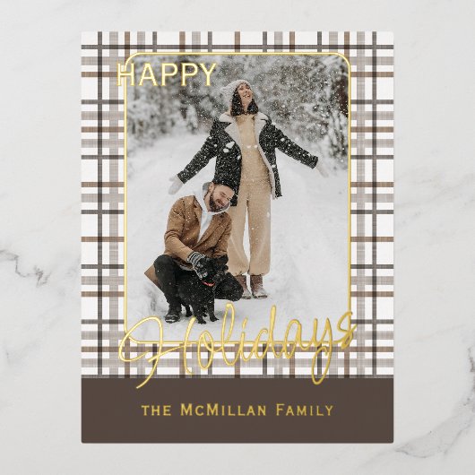 Rustic Classy Elegant Plaid Pattern Gold 箔シーズンポストカード (正面)