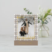 Rustic Classy Elegant Plaid Pattern Gold 箔シーズンポストカード (立ち正面)