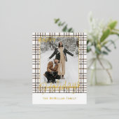 Rustic Classy Elegant Plaid Pattern Gold 箔シーズンポストカード (立ち正面)