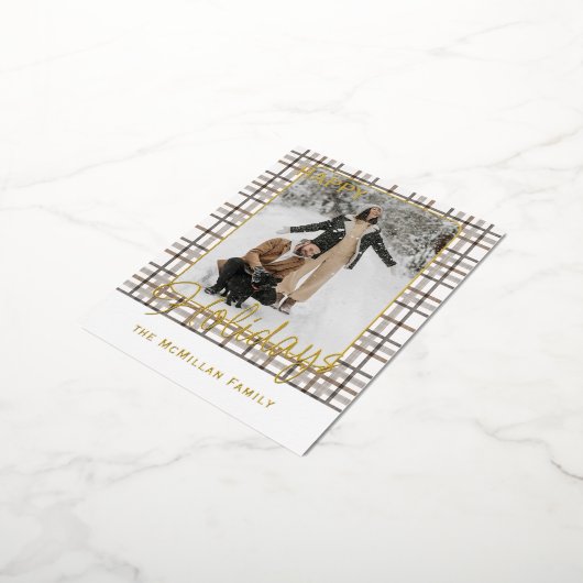 Rustic Classy Elegant Plaid Pattern Gold 箔シーズンポストカード (回転した状態)