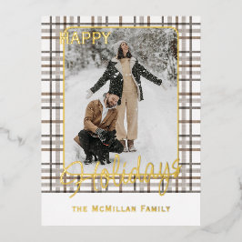 Rustic Classy Elegant Plaid Pattern Gold 箔シーズンポストカード