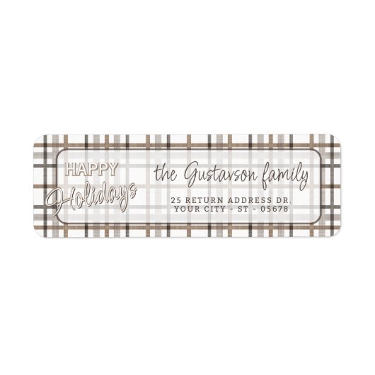 Rustic Classy Elegant Plaid Pattern Holiday ラベル (正面)