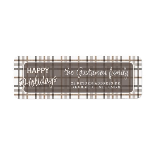 Rustic Classy Elegant Plaid Pattern Holiday ラベル (正面)