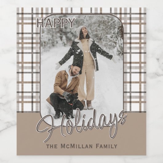 Rustic Classy Elegant Plaid Pattern Holiday ワインラベル (シングルラベル)