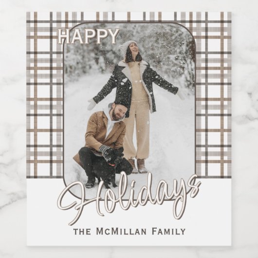 Rustic Classy Elegant Plaid Pattern Holiday ワインラベル (シングルラベル)