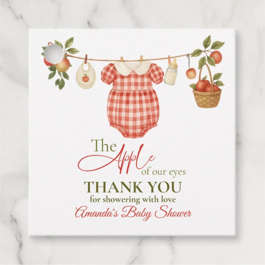 Rustic Clothesline Apple Locally Grown Baby Shower フェイバータグ (正面)