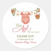 Rustic Clothesline Apple Locally Grown Baby Shower ラウンドシール (正面)