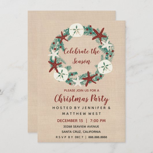 Rustic Coastal Christmas Beach Party 招待状 (正面/裏面)