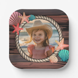 Rustic Coastal Cowgirl Photo Kids Birthday Party ペーパープレート