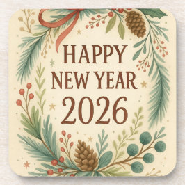 rustic coaster set for happy new year 2026 コースター