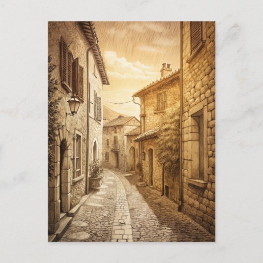 Rustic Cobblestone Streets European Village ポストカード (正面)